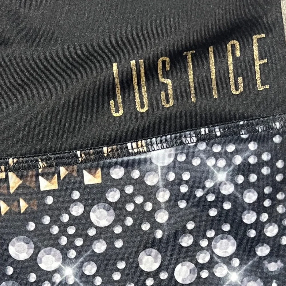 Justice Active Leggings Girls 10 Black Gold‎ Faux Rhinestone Stud Print Pull On